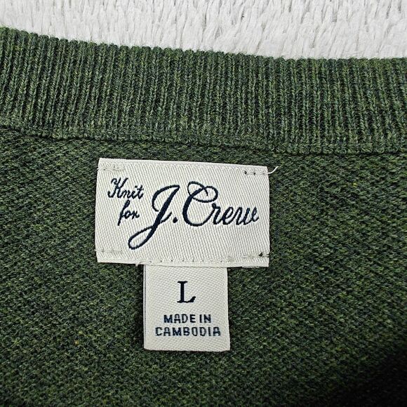 J Crew Crewneck Sweater Men's L Moss Green Minimalist Preppy 100% Cotton - Picture 3 of 6